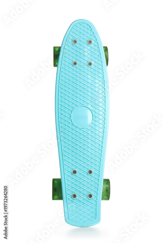 Canvas Print Blue skateboard on white background, top view