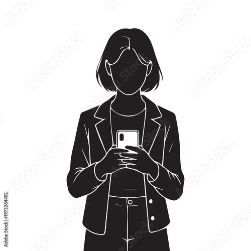 A girl using phone Vector silhouette