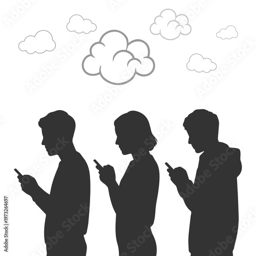 A group of People using phone Vector silhouette