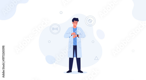 Doctor using smartwatch for medical data analysis and remote patient monitoring