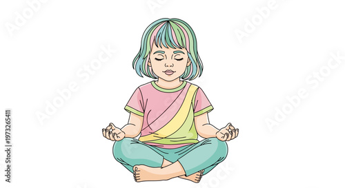 Young girl in meditation sitting cross-legged.