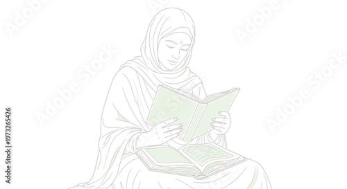Woman in hijab reading book.