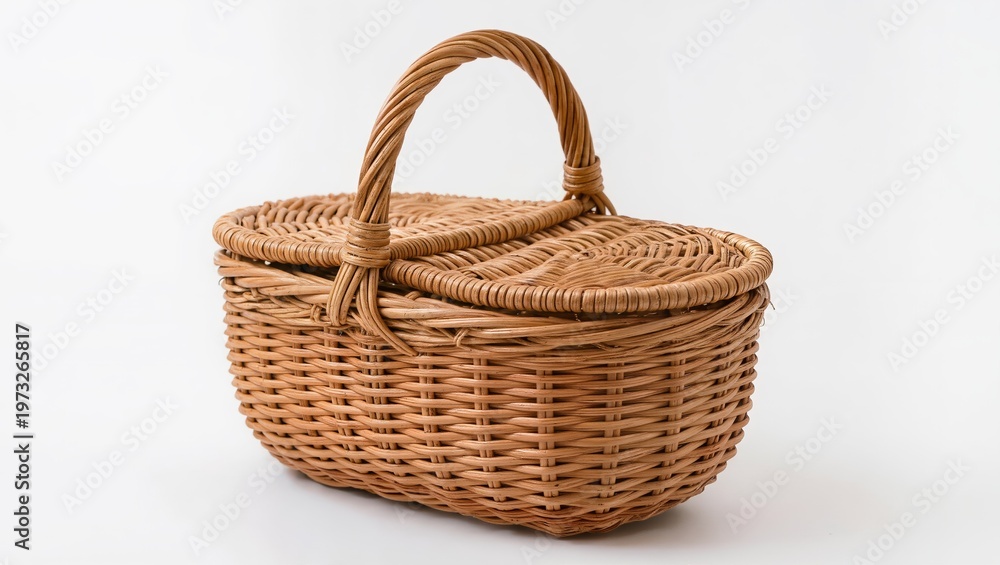 Obraz premium Rustic Handwoven Wicker Basket with Handle