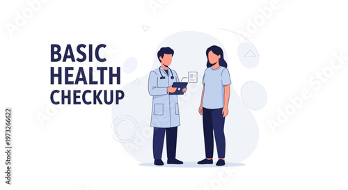 Doctor consulting patient about basic health checkup, medical examination illustration