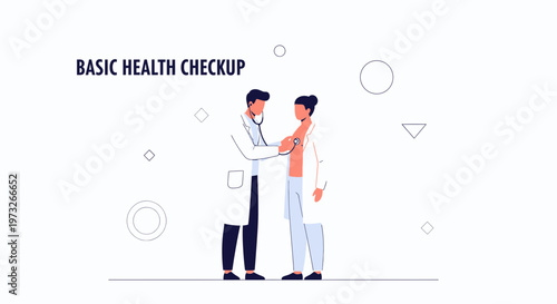 Doctor examining patient with stethoscope, basic health checkup concept