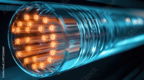 Close-up of Neon Light Tube with Illuminated Filaments in a Futuristic Setting Showcasing Colorful Glow and Modern Design Elements