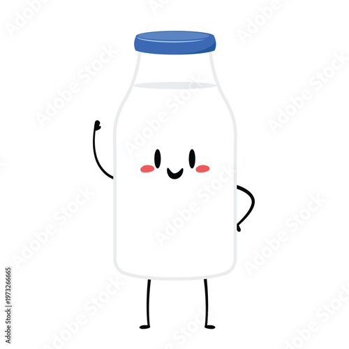 Bottle Milk Character design. Bottle Milk cartoon vector isolated on white background.