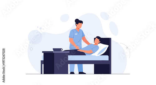 Nurse caring for patient in hospital bed, medical assistance, healthcare concept