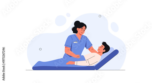 Nurse Caring for Patient in Hospital Bed - Medical Illustration