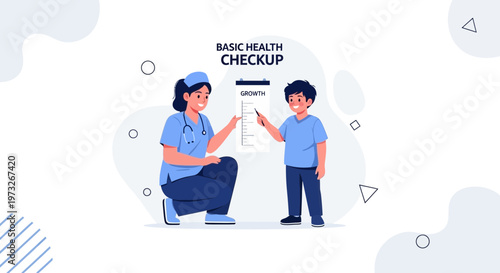 Nurse showing growth chart to a child during basic health checkup