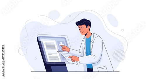 Doctor using digital tablet for medical records and patient information