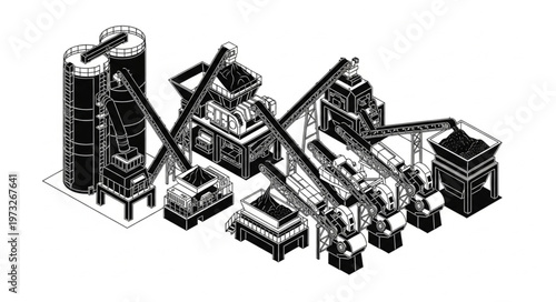 Isometric Black And White Urban Building Cluster.