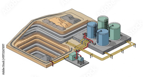 Industrial Openpit Mine With Processing Plant Complex.