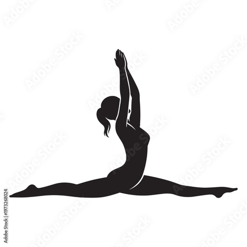 Woman Yoga Split Pose Silhouette Vector Illustration
