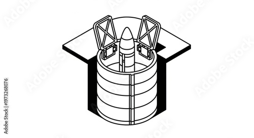 Intercontinental ballistic missile in open launch silo.