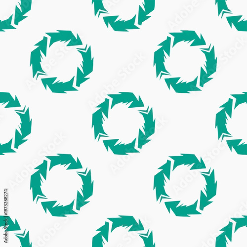 Geometric seamless vector background with abstract teal jagged circular motifs on a crisp white backdrop.