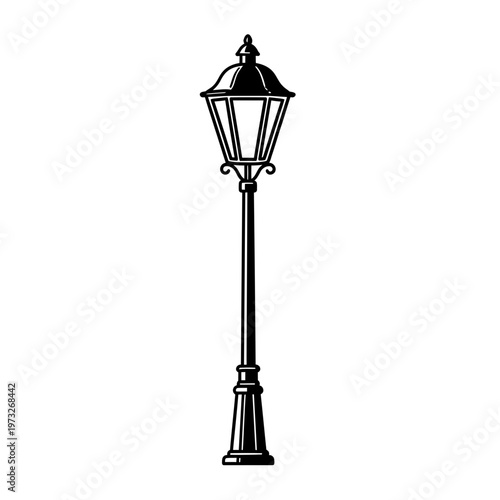 Vintage Lamp in Monochrome: A classic outdoor lamp, its intricate design rendered in striking monochrome, casts an elegant ambiance with its graceful silhouette and detailed craftsmanship.