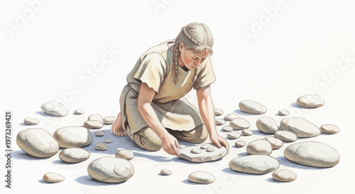 Man painting on a stone tablet.