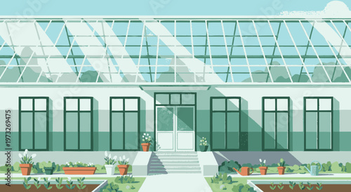 Greenhouse Building with Glass Roof.