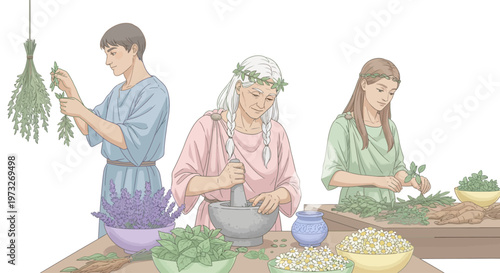 People preparing food in kitchen.
