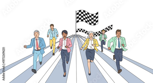 Business People Running to Finish Line.