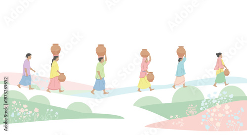 People walking in a line formation.