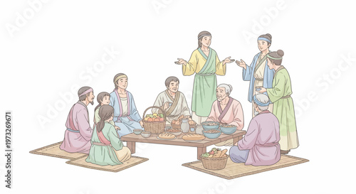 People sitting around a table eating.