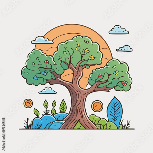 Tree with green leaves and branches.