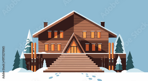 Large Brown Wooden House with Stairs.