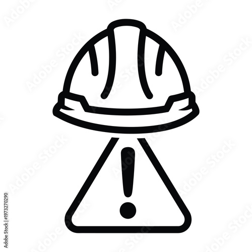 Hard hat with danger warning sign icon for construction safety and hazard alert with exclamation mark with protective gear