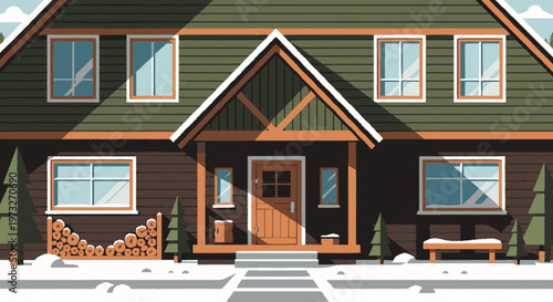 Large Two Story Wooden Family House.