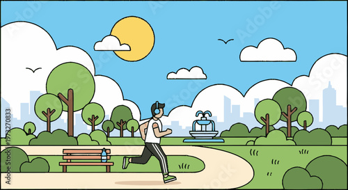 Man jogging in the park quickly.