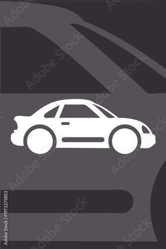 Logo concesionario de coches. Dibujo con silueta de un vehículo visto de perfil, con fondo con parte de la silueta de mayor tamaño 