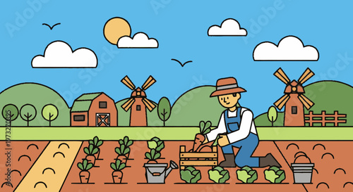 Man Planting Vegetable in Garden Soil.