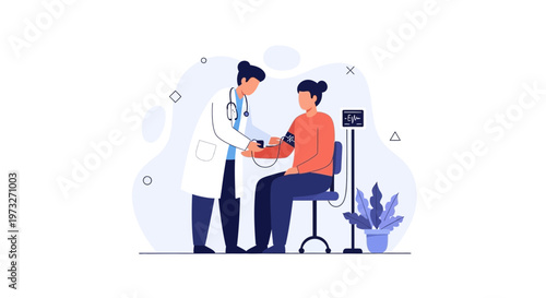 Doctor measuring patient's blood pressure with sphygmomanometer in clinic, healthcare concept