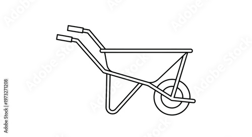 A vector illustration of a red metal wheelbarrow tool and an email icon isolated on white for garden work or construction equipment