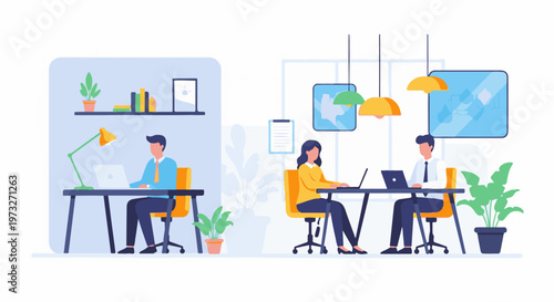 People working in modern office spaces collaborating and focusing 1.