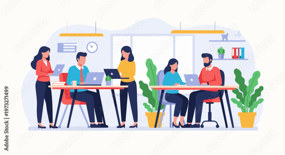 Naklejka premium Diverse team collaborating in modern office setting 21.