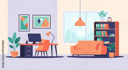 Modern Home Office and Living Area Design 6.