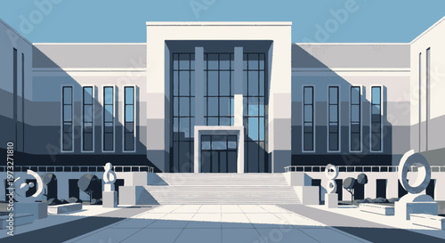 Modern Building Entrance with Large Windows.