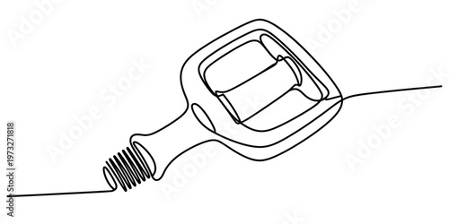 A continuous line drawing of a bicycle pedal with a threaded spindle on a plain white background.