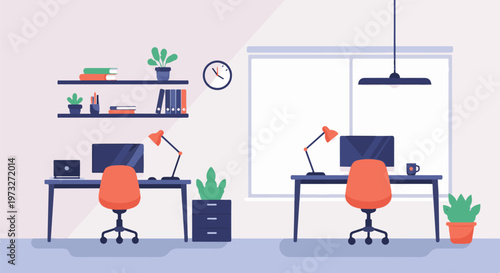 Modern Office Desks with Computers and Chairs 6.