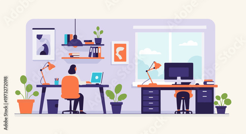 Person working diligently at a modern home office desk.