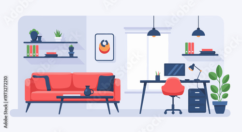 Modern Living Room and Home Office Setup 1.