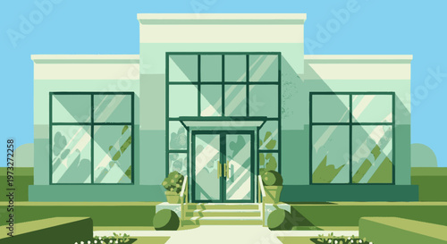 Modern Building with Large Windows.