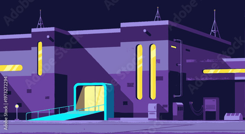 Modern Building with Yellow Windows.