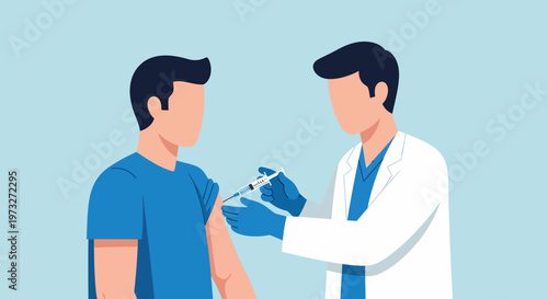 Doctor administering vaccine to patient in clinic setting.