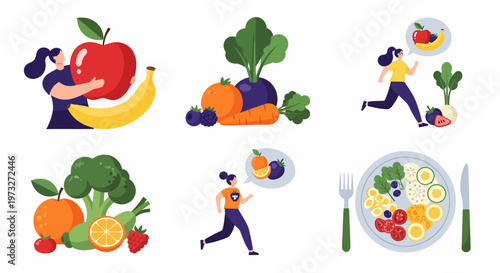 Healthy Lifestyle and Nutrition Fruits Vegetables and Exercise.