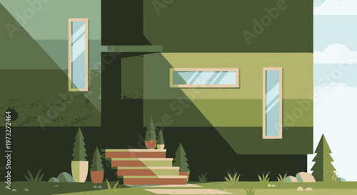 Modern house with green exterior walls.