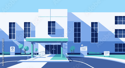 Modern hospital building exterior architecture.
